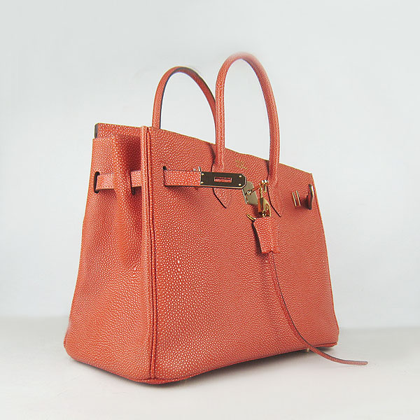 High Quality Fake Hermes Birkin 35CM Pearl Veins Leather Bag Orange 6089 - Click Image to Close